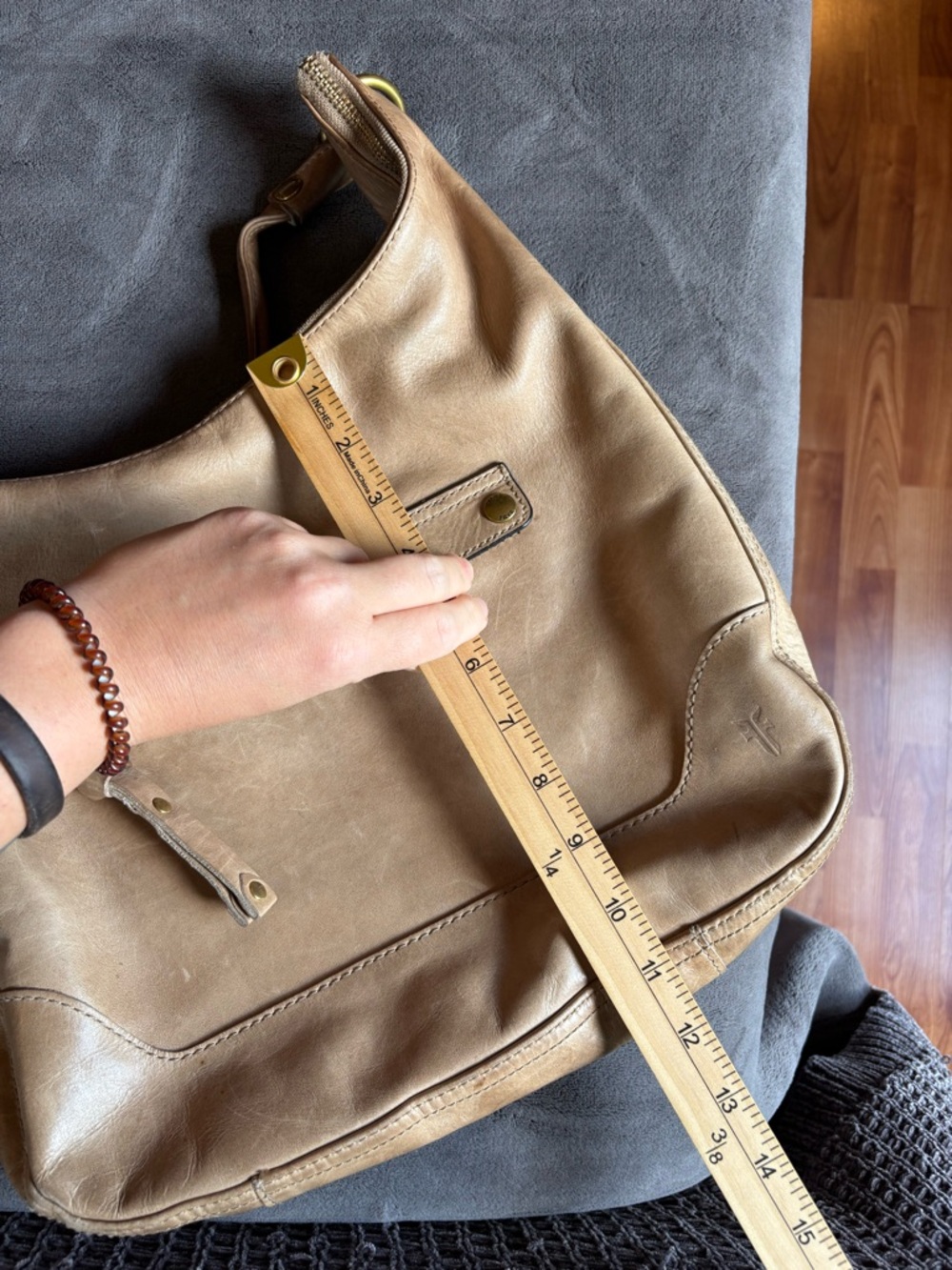 Frye Melissa Zip Hobo Bag, Large, Tan, Genuine Leather, Slouchy Shoulder Bag - Picture 12 of 14
